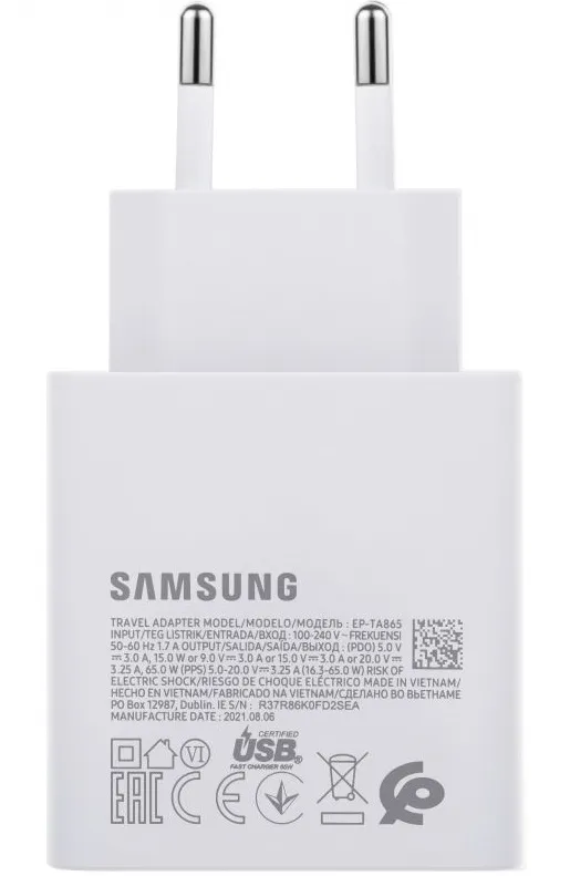 Мережевий зарядний пристрій Samsung EP-TA865 65W Type-C White (EP-TA865NWE) OEM - мініатюра 2