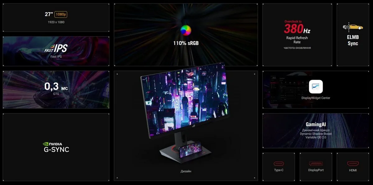Монітор Asus 27" ROG Strix XG279CNS (90LM0AW0-B01371) IPS Black 380Hz - мініатюра 8