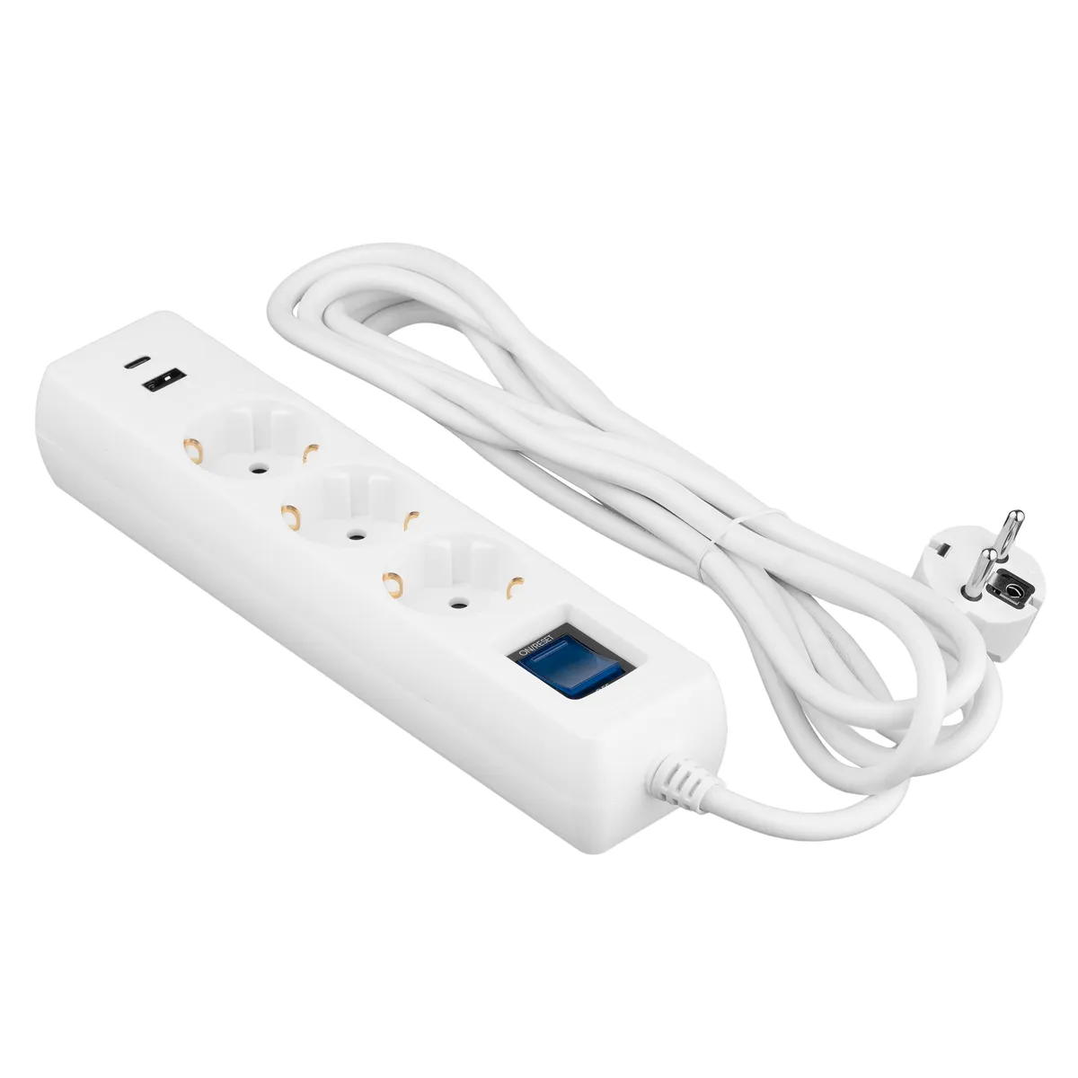 Мережевий фільтр 2E 3хSchuko, 1 х USB, 1 x USB-C, 3 м (2E-SP315M3USBWH) - зображення 1