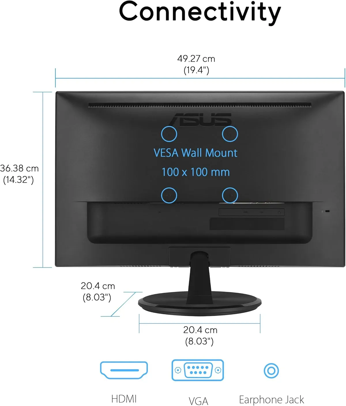 Монітор Asus 21.45" VP227HF (90LM0880-B01O71) VA Black 100Hz - мініатюра 6