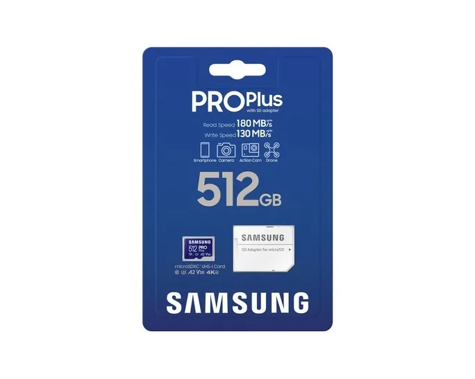 Карта пам`яті MicroSDXC 512GB UHS-I/U3 Class 10 Samsung Pro Plus R180/W130MB/s + SD-адаптер (MB-MD512SB/WW) - мініатюра 3