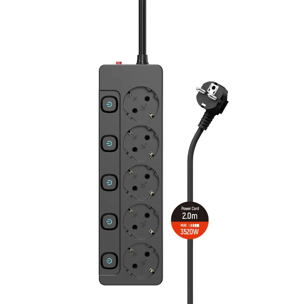 Фільтр живлення СolorWay (CW-PSEA52SBK) 5 розеток, 2м, Black - зображення 1