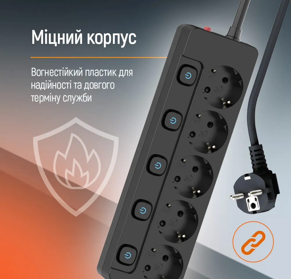 Фільтр живлення СolorWay (CW-PSEA55SBK) 5 розеток, 5м, Black - мініатюра 4