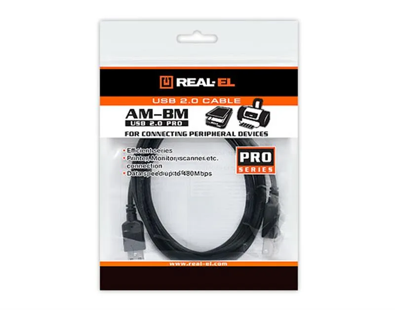 Кабель REAL-EL Pro USB - USB Type-B V 2.0 (M/M), 3 м, чорний (EL123500027) - мініатюра 3
