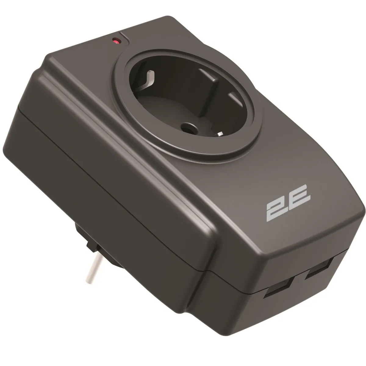 Мережевий адаптер 2E 1xТип F, 16A, 2xUSB-A, чорний (2E-AD120U) - зображення 1