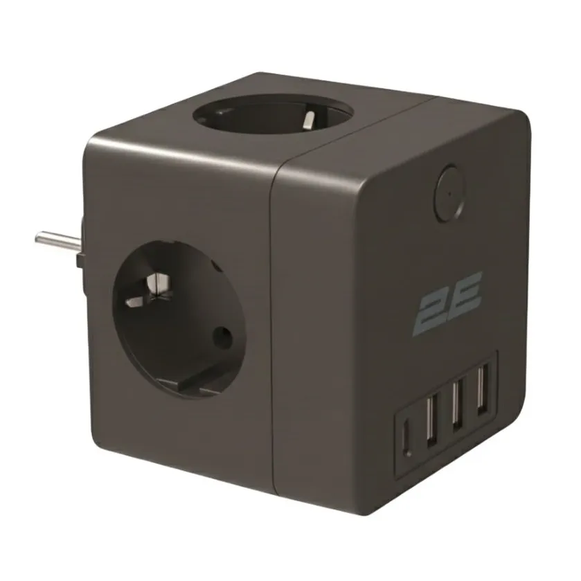 Мережевий адаптер 2E 4xТип F, 16A, 3xUSB-A, 1x USB-C, чорний (2E-AD431BK) - зображення 1