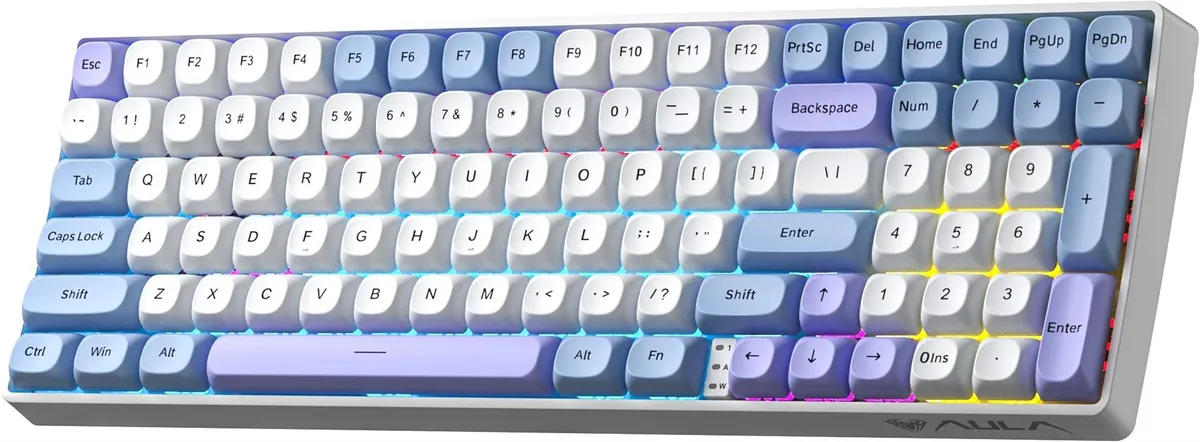 Клавіатура бездротова Aula S100pro Red Switch White/Blue (6948391205762) - мініатюра 2