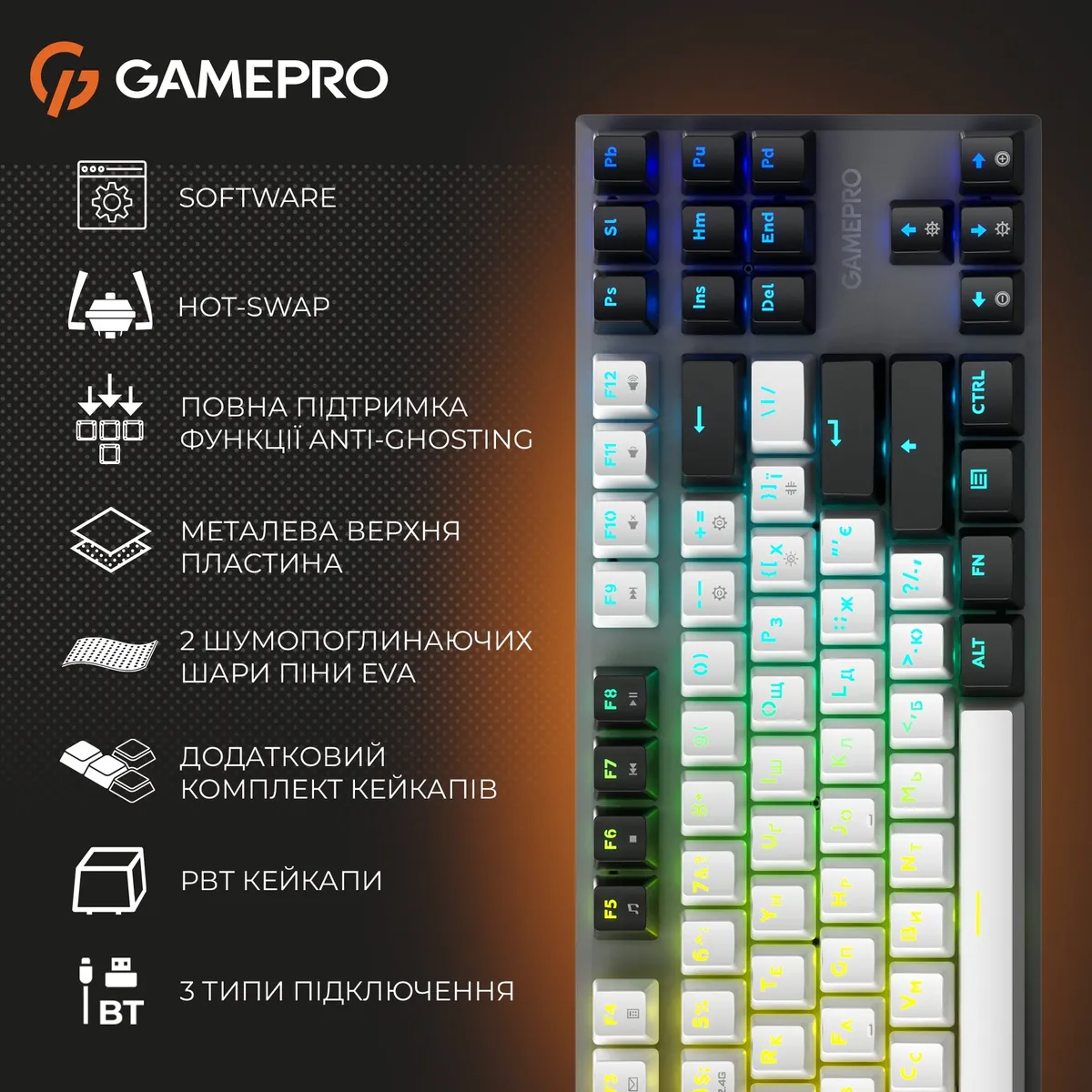 Клавіатура бездротова GamePro Genesis Joker Pro MK124G Pro Gray - мініатюра 20