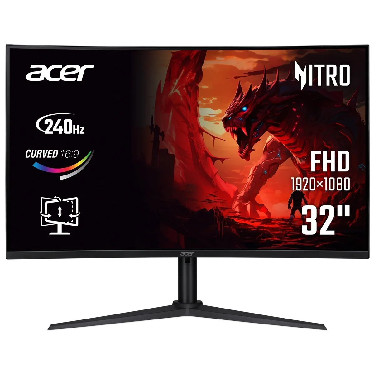 Монітор Acer 31.5" XZ320QW0bmiiphx (UM.JX0EE.005) VA Black 240Hz Curved - зображення 1