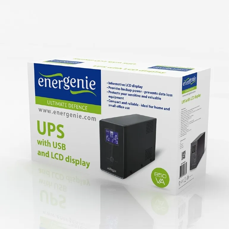 Джерело безперебійного живлення EnerGenie EG-UPS-032 850VA, Line Int., AVR, 2xIEC+1xSchuko, USB, LCD, RJ11 - мініатюра 5