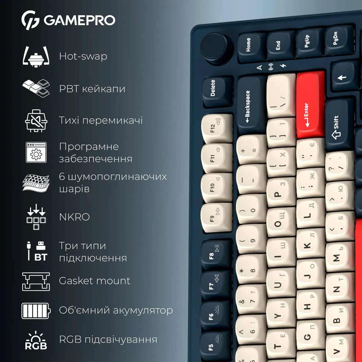 Клавіатура бездротова GamePro Asgard Yord Keychron Super Red Switch Blue (MK266BL) - мініатюра 20