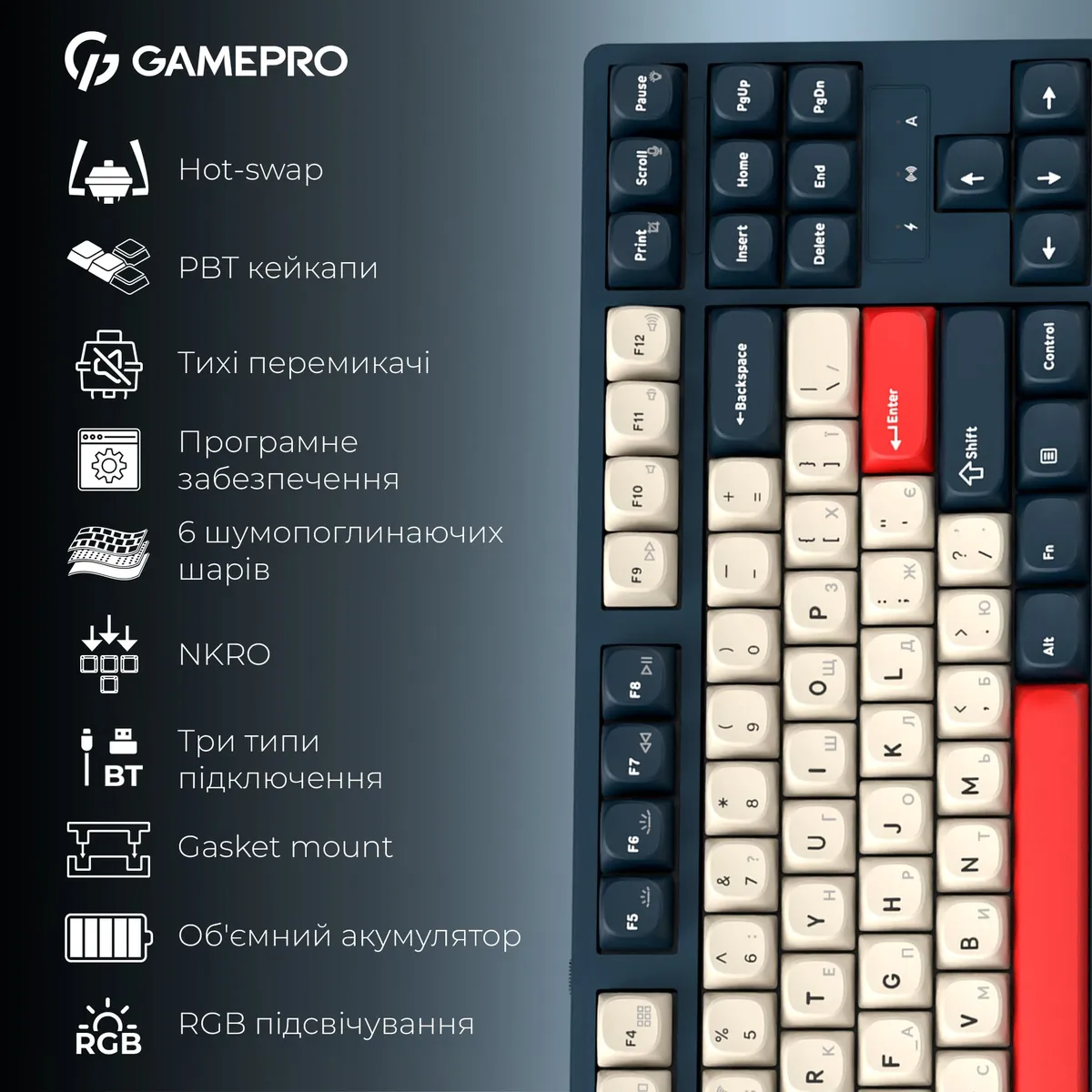 Клавіатура бездротова GamePro Asgard Ragnar Keychron Super Red Switch Blue (MK285BL) - мініатюра 18