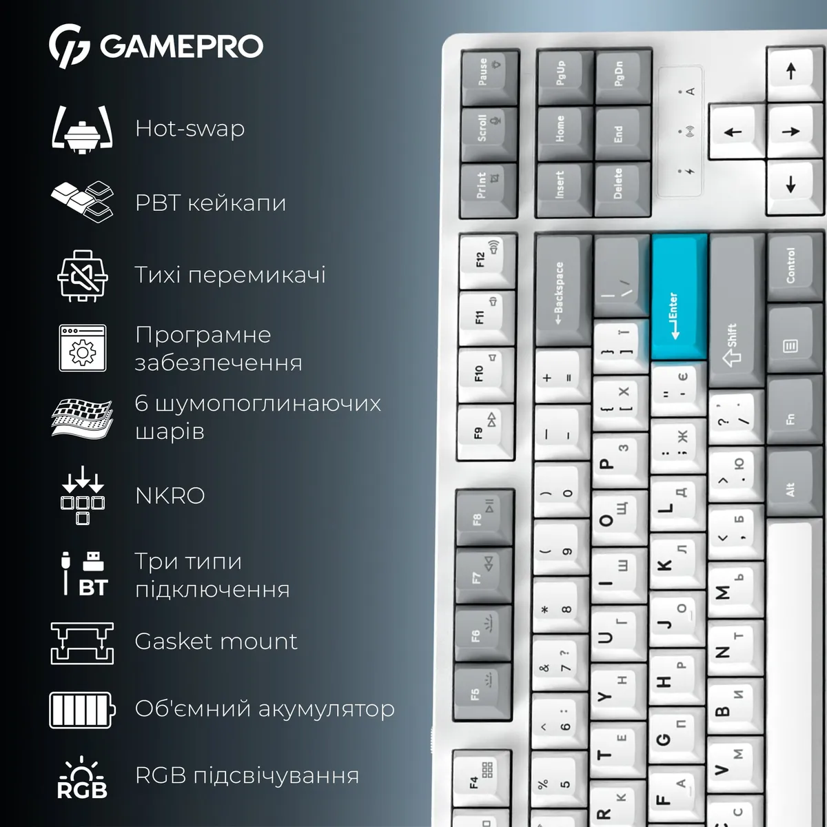 Клавіатура бездротова GamePro Asgard Ragnar Keychron Super Red Switch White (MK285WH) - мініатюра 18