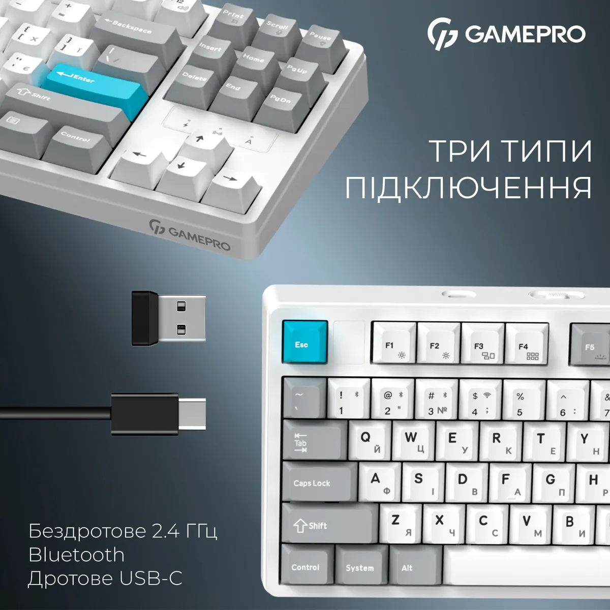 Клавіатура бездротова GamePro Asgard Ragnar Keychron Super Red Switch White (MK285WH) - мініатюра 6