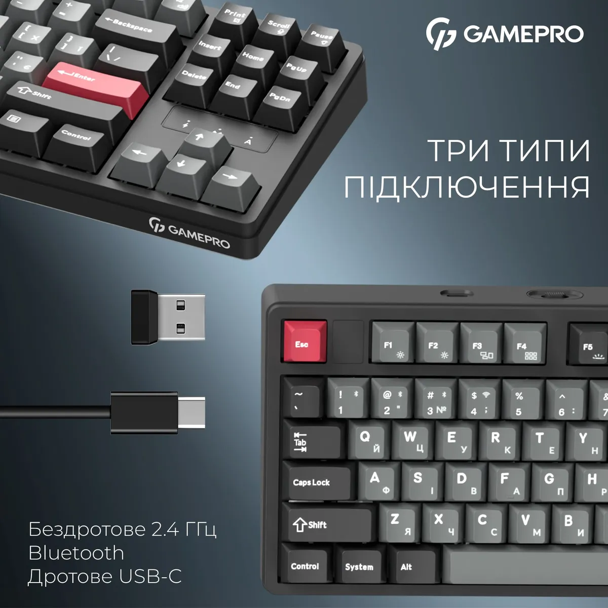 Клавіатура бездротова GamePro Asgard Ragnar Keychron Super Red Switch Black (MK285BK) - мініатюра 6