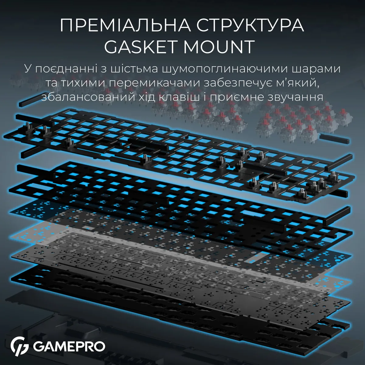 Клавіатура бездротова GamePro Asgard Drakkar Keychron Super Red Switch Black (MK305BK) - мініатюра 11