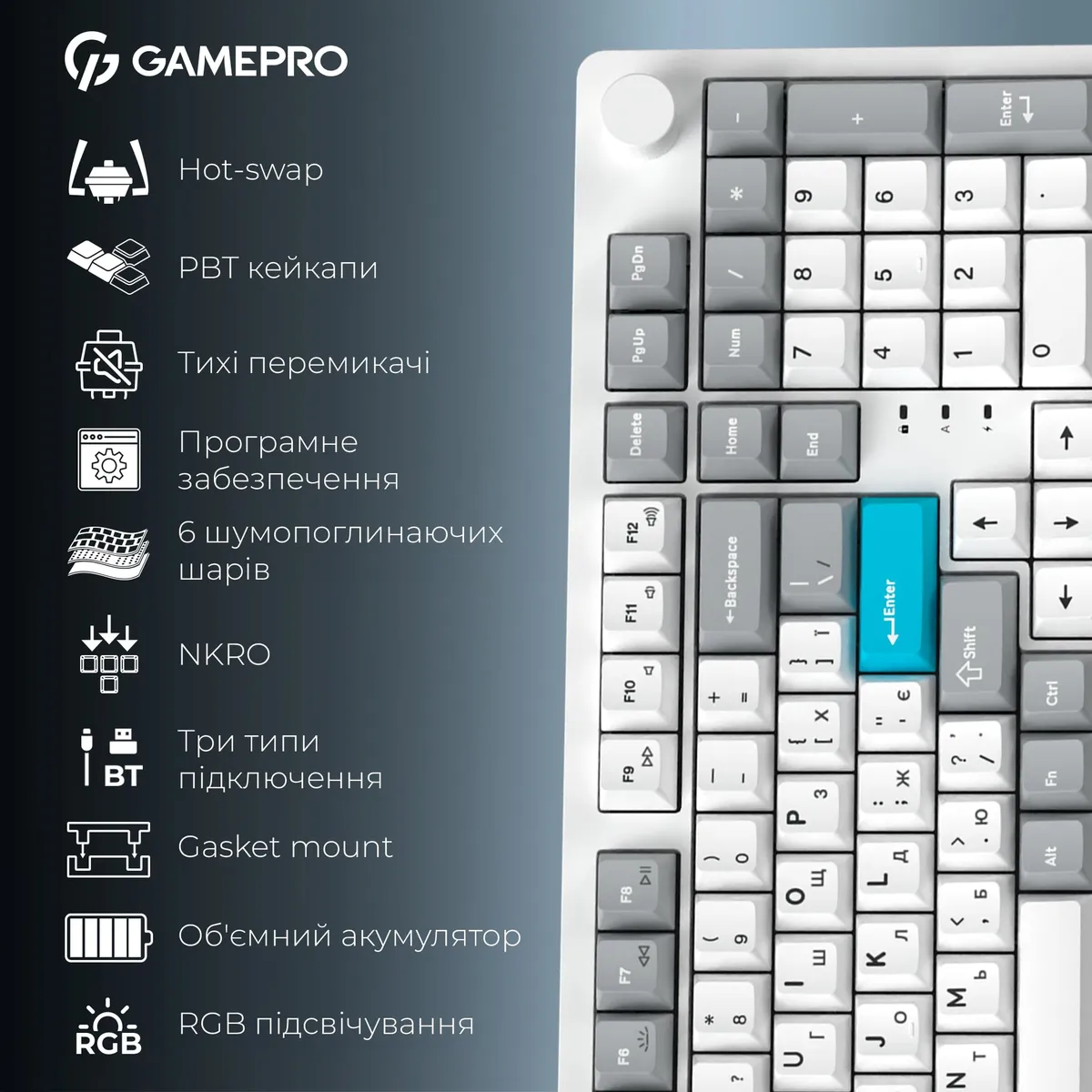Клавіатура бездротова GamePro Asgard Drakkar Keychron Super Red Switch White (MK305WH) - мініатюра 20