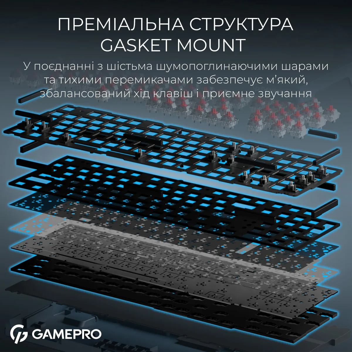 Клавіатура бездротова GamePro Asgard Drakkar Keychron Super Red Switch Blue (MK305BL) - мініатюра 11