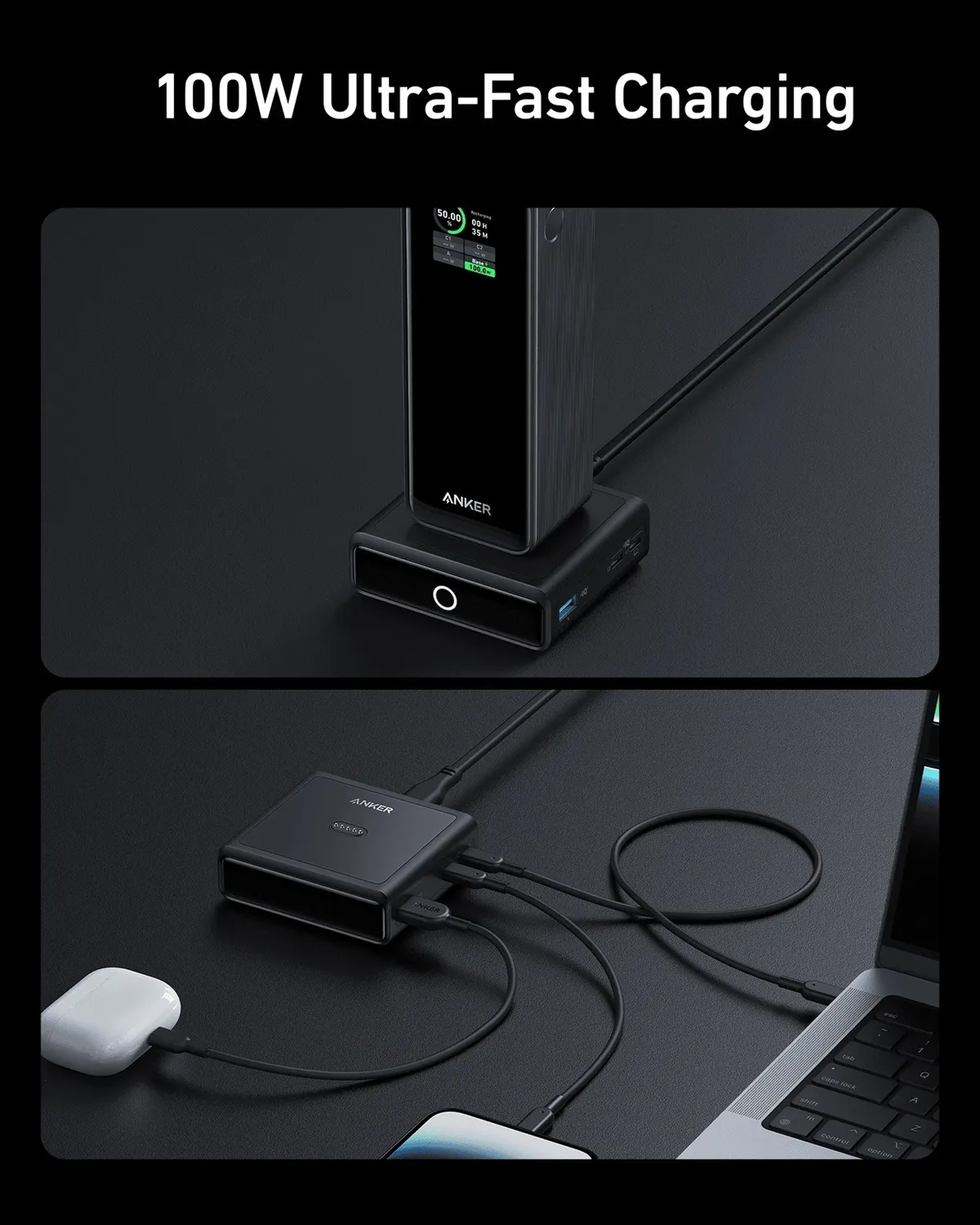 Мережевий зарядний пристрій Anker Prime 100W, 2xUSB-C, 1xUSB-A, Pogo pin Black (A1902311) - мініатюра 4