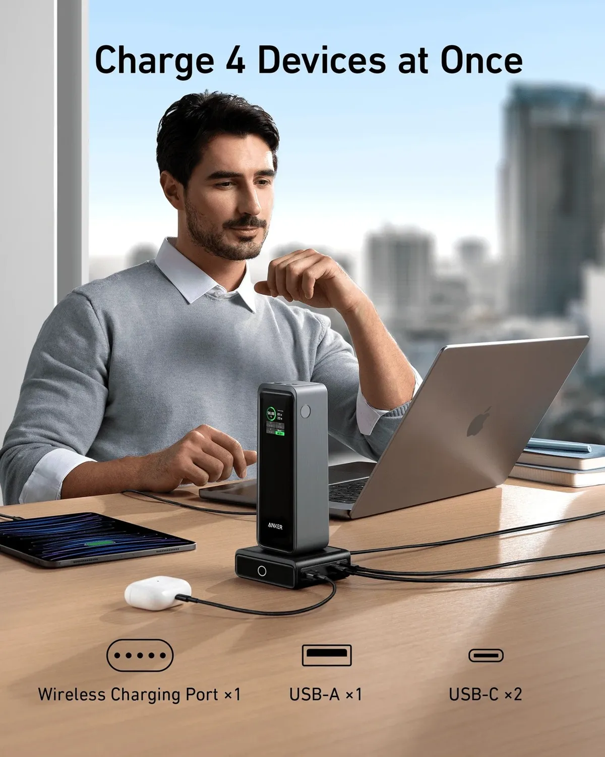 Мережевий зарядний пристрій Anker Prime 100W, 2xUSB-C, 1xUSB-A, Pogo pin Black (A1902311) - мініатюра 5
