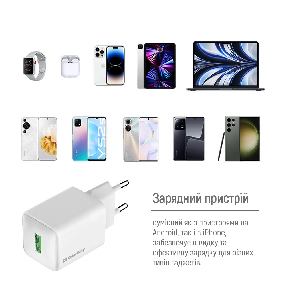 Мережевий зарядний пристрій ColorWay 1USB Quick Charge 3.0 (18W) V2 White (CW-CHS063Q-WT) - мініатюра 11