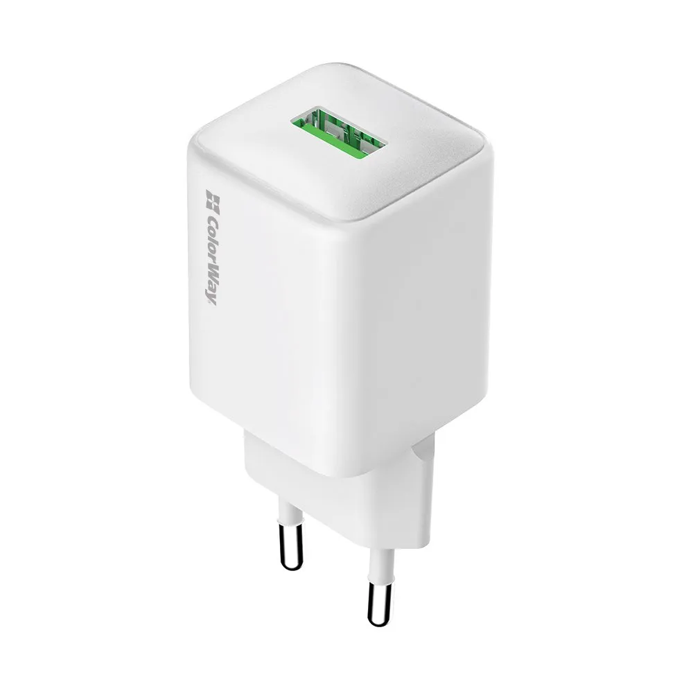 Мережевий зарядний пристрій ColorWay 1USB Quick Charge 3.0 (18W) V2 White (CW-CHS063Q-WT) - мініатюра 2