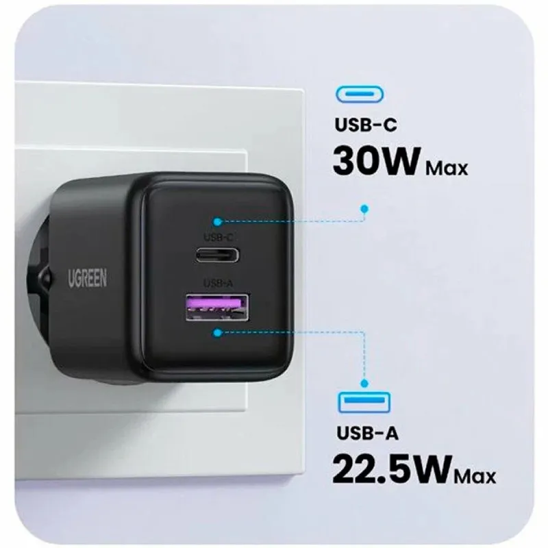 Зарядний пристрій Ugreen X516 2xUSB 30W (USB-A + USB-C) Black (65014) - мініатюра 3