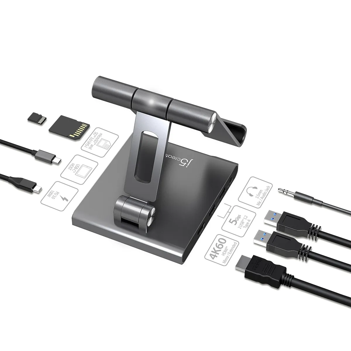 Док-станція J5create USB-C 8-в-1 (JTS224-N) - мініатюра 2