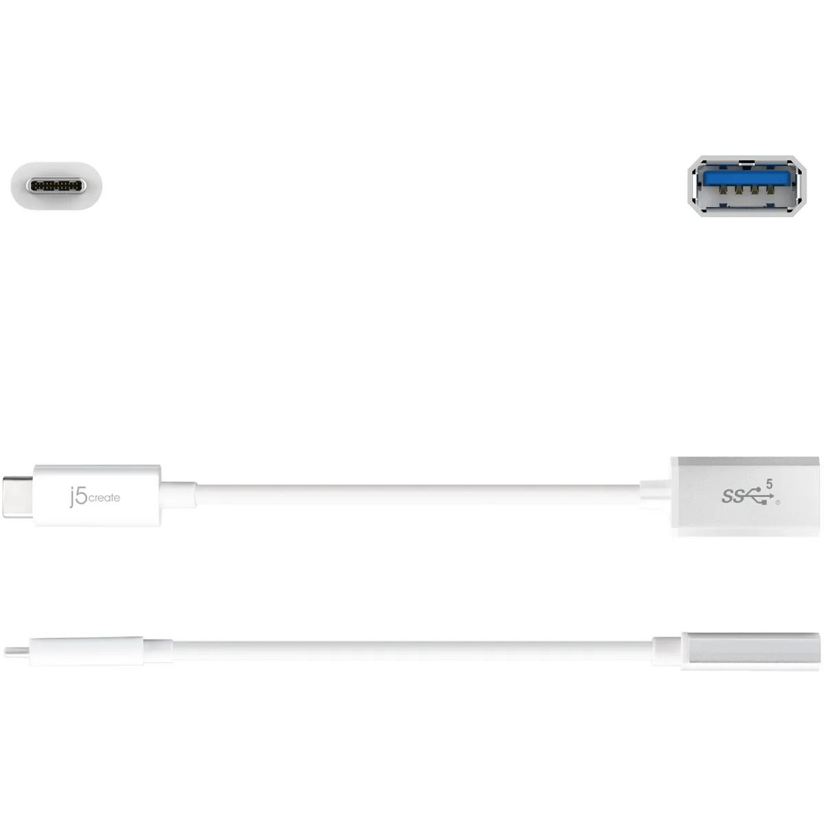 Адаптер J5create USB-C - USB (M/F), 0.1 м, White (JUCX05-N) - мініатюра 2