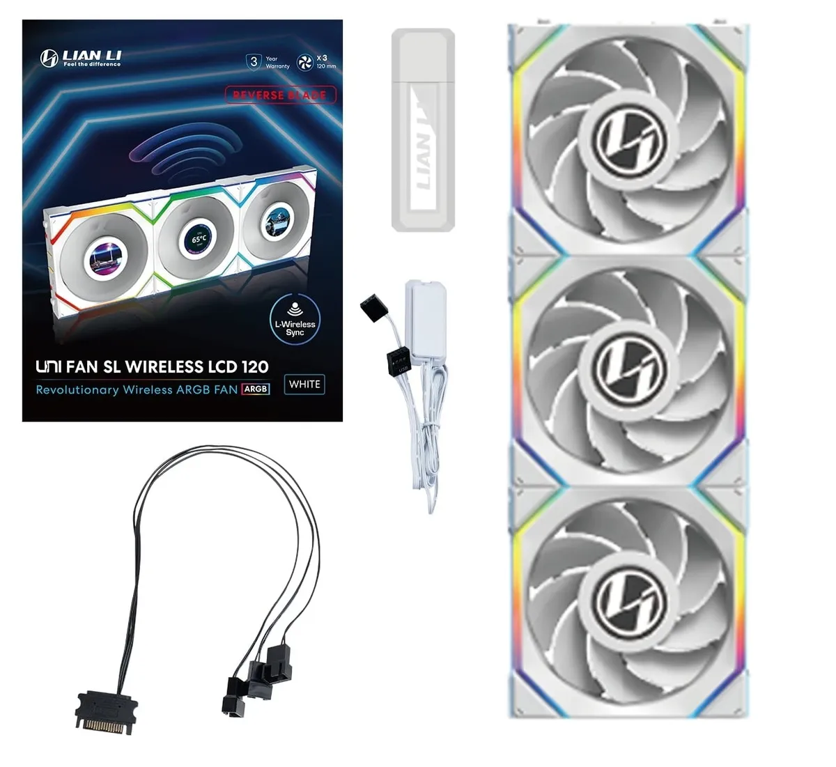 Вентилятор Lian Li Uni Fan SL Wireless LCD 120-3 Reverse White (G99.12RSLLCD1W3W.00) - мініатюра 10