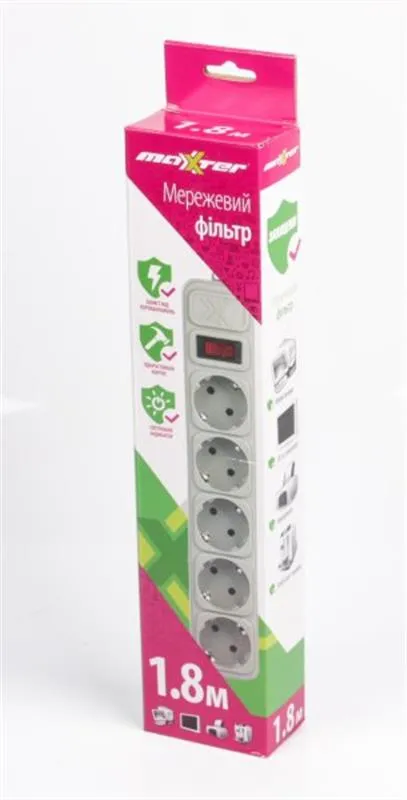 Фільтр живлення Maxxter 5 розеток 1.8м (SPM5-G-6G) сірий - мініатюра 3