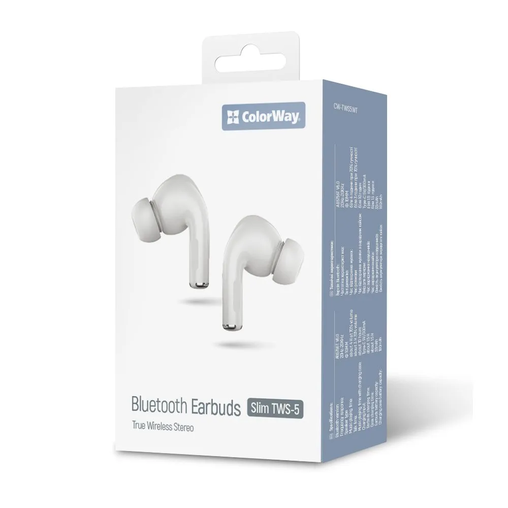 Bluetooth-гарнітура СolorWay Slim TWS-5 Earbuds White (CW-TWS5WT) - зображення 1