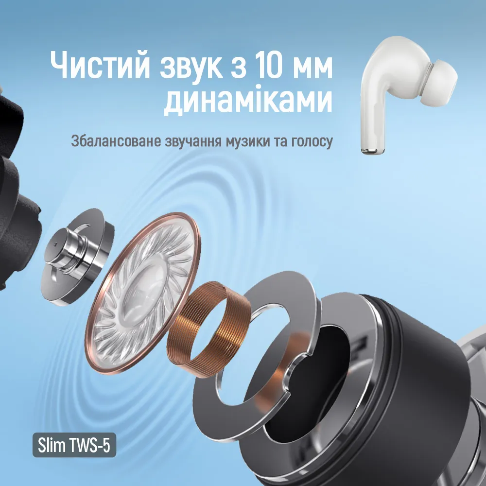 Bluetooth-гарнітура СolorWay Slim TWS-5 Earbuds White (CW-TWS5WT) - мініатюра 10