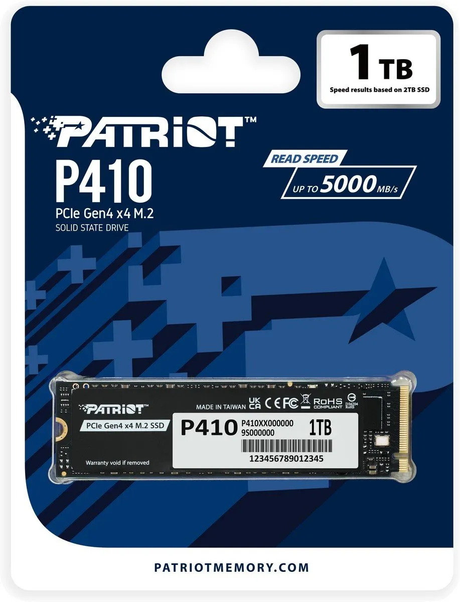 Накопичувач SSD 1TB Patriot P410 M.2 2280 PCIe NVMe 4.0 x4 TLC (P410P1TBM28H) - мініатюра 4