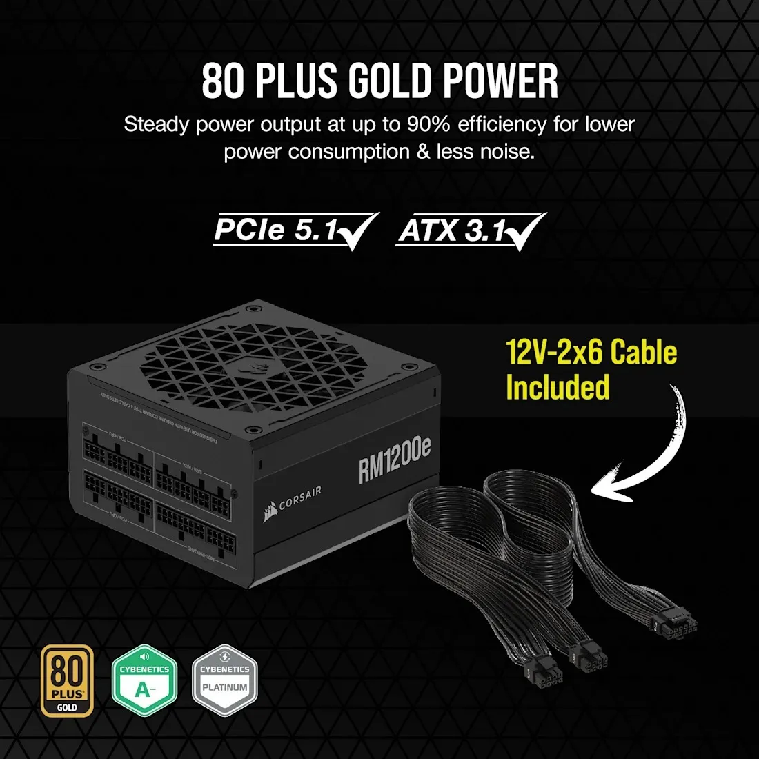 Блок живлення Corsair RM1200e PCIE5 1200W (CP-9020258-EU) - мініатюра 6