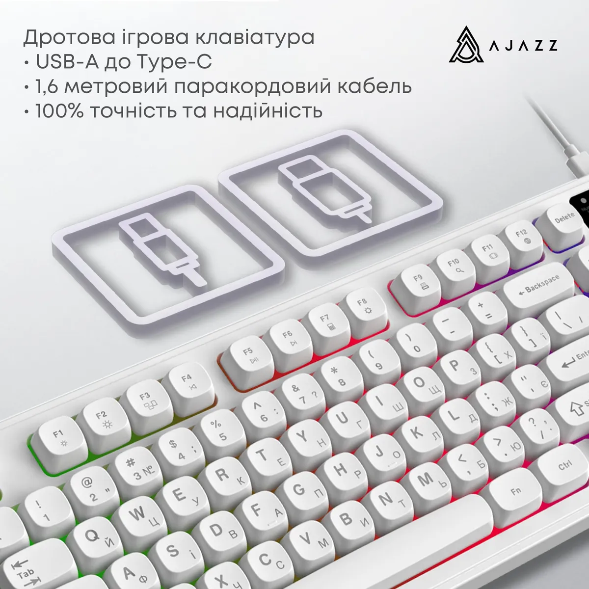 Клавіатура Ajazz AF98 Black USB-C White (AF98-W) - мініатюра 7