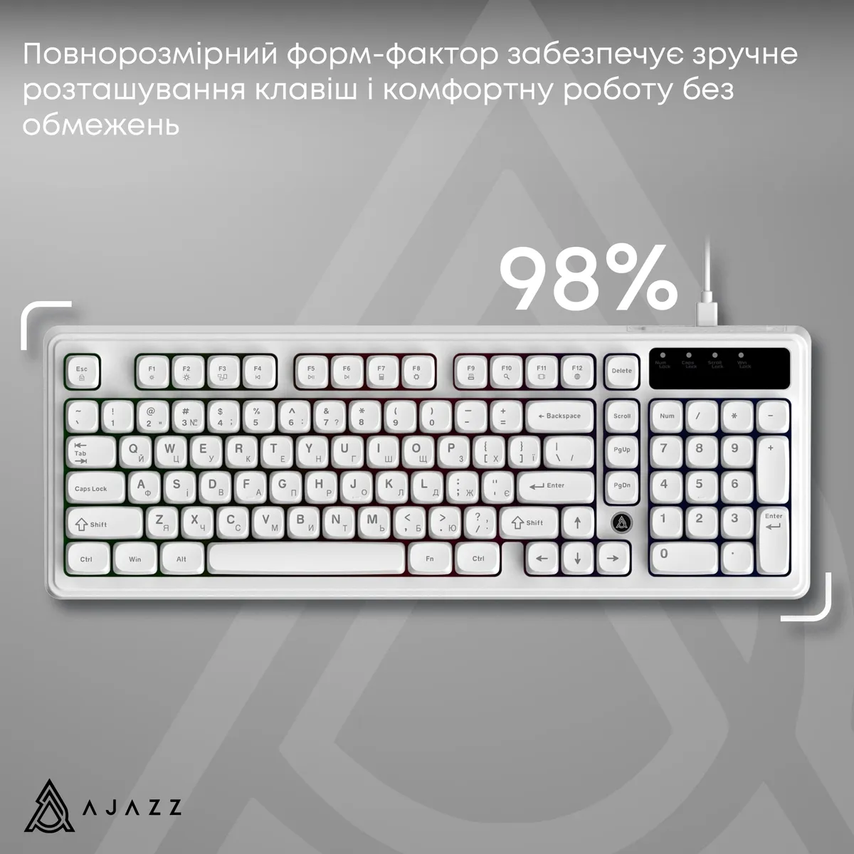 Клавіатура Ajazz AF98 Black USB-C White (AF98-W) - мініатюра 8