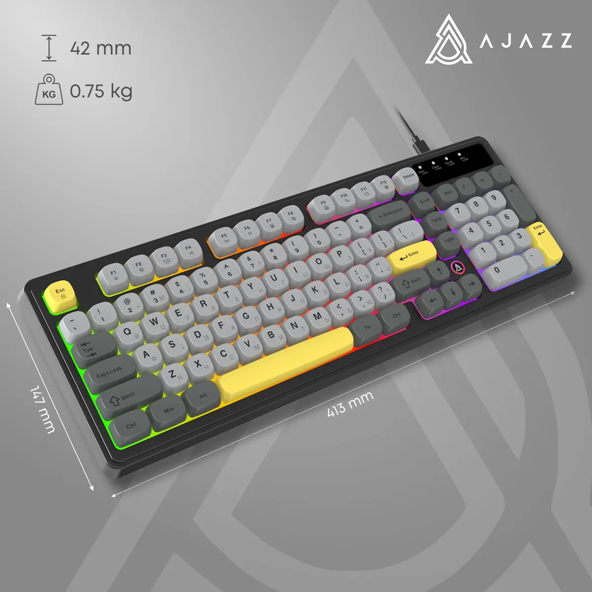 Клавіатура Ajazz AF98 Black USB-C Black Gray Yellow (AF98-BGY) - мініатюра 14