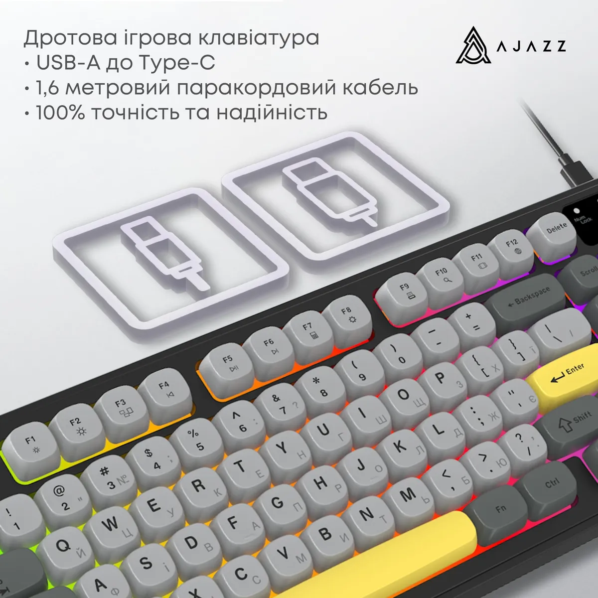 Клавіатура Ajazz AF98 Black USB-C Black Gray Yellow (AF98-BGY) - мініатюра 7