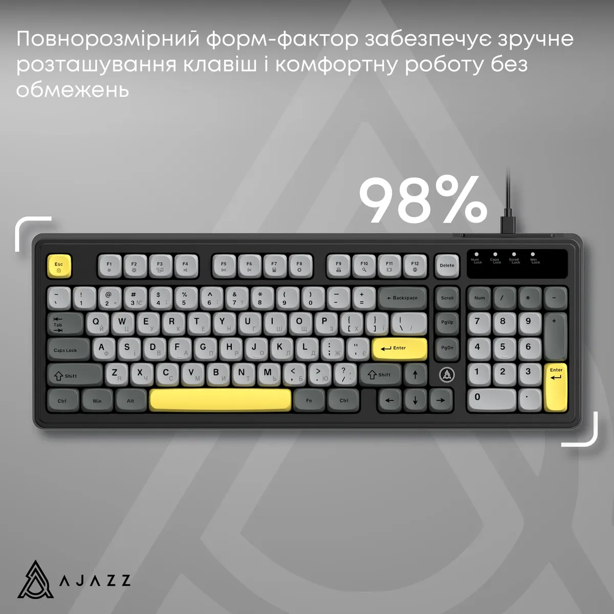 Клавіатура Ajazz AF98 Black USB-C Black Gray Yellow (AF98-BGY) - мініатюра 8