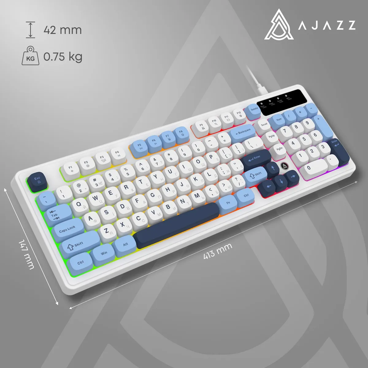 Клавіатура Ajazz AF98 Black USB-C Glacier Blue (AF98-GB) - мініатюра 14