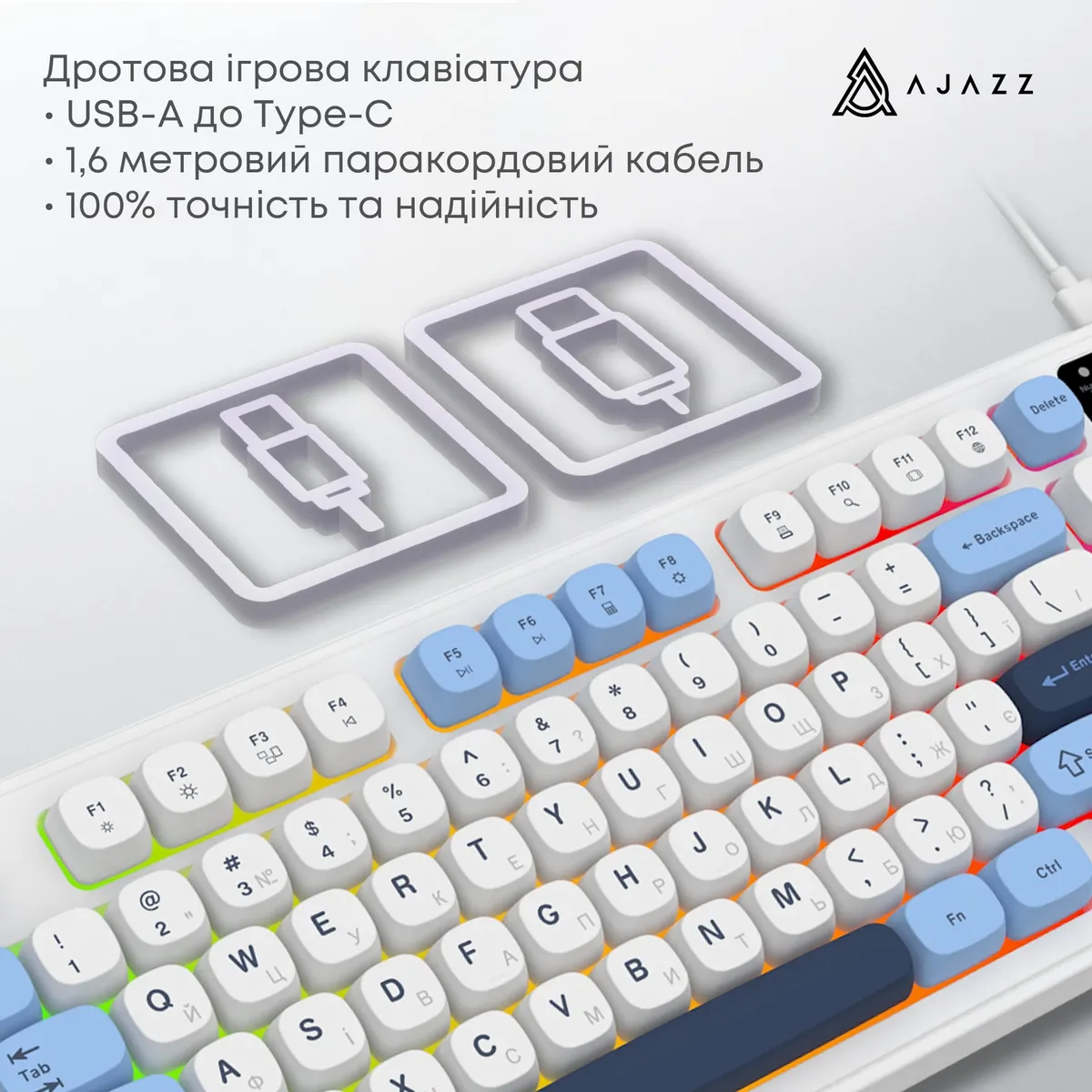 Клавіатура Ajazz AF98 Black USB-C Glacier Blue (AF98-GB) - мініатюра 7