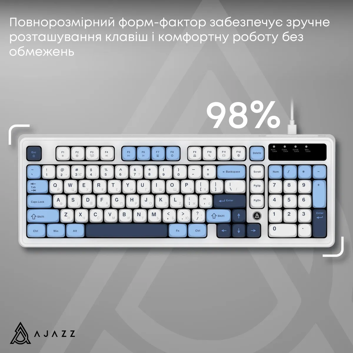 Клавіатура Ajazz AF98 Black USB-C Glacier Blue (AF98-GB) - мініатюра 8