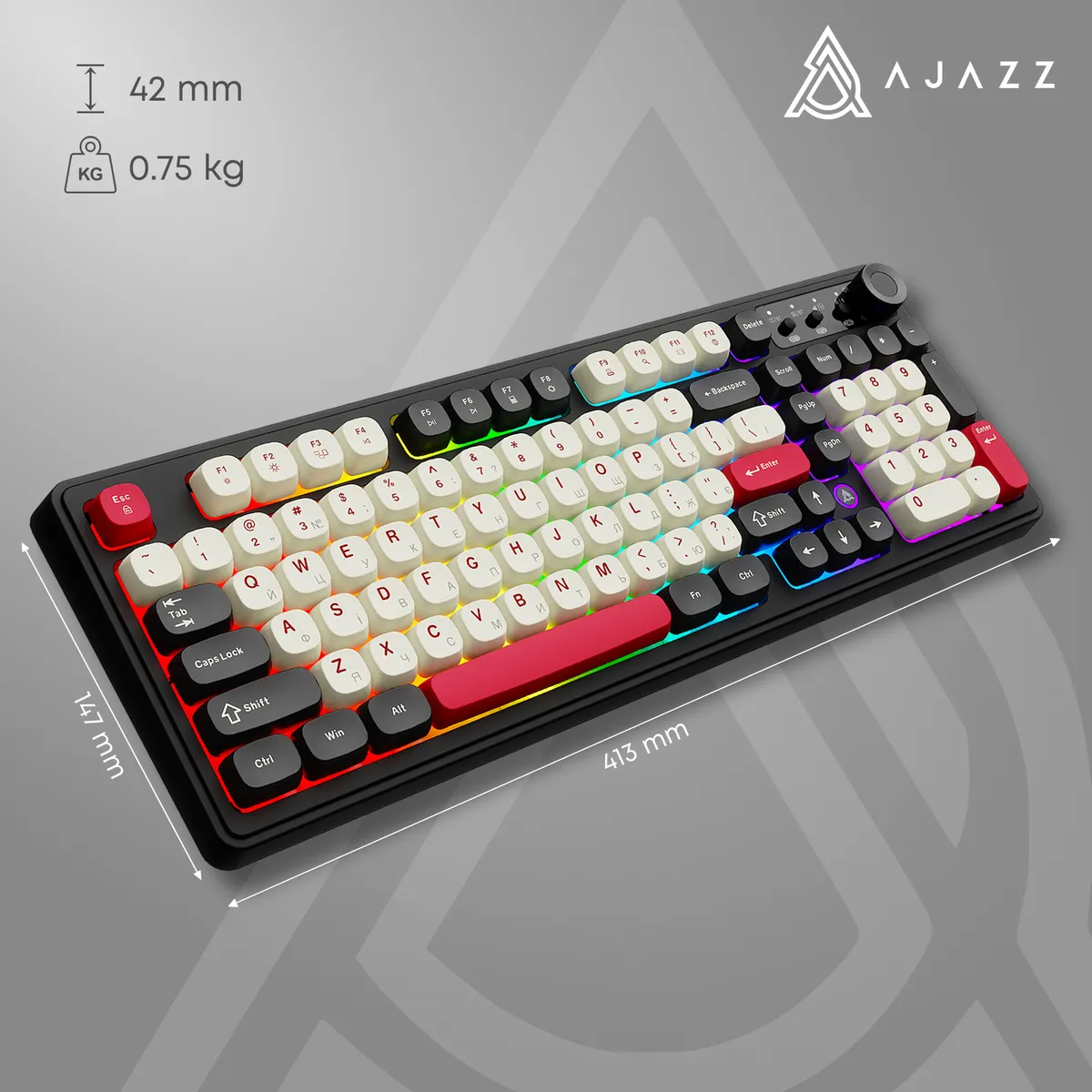 Клавіатура бездротова Ajazz AF98 Plus Black Shark Red (AF98-PLUS-BSR) - мініатюра 14