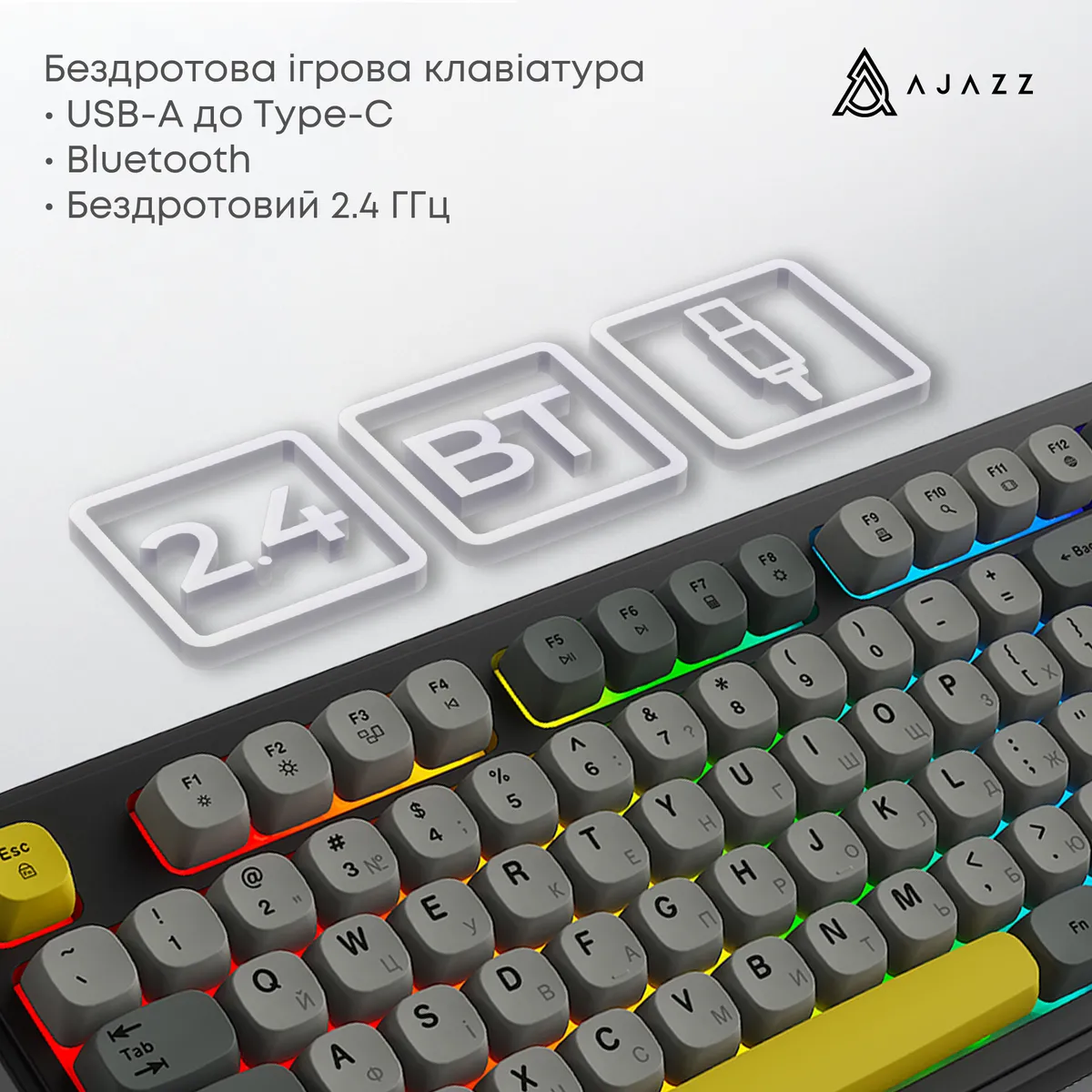 Клавіатура бездротова Ajazz AF98 Plus Black Gray Yellow (AF98-PLUS-BGY) - мініатюра 5