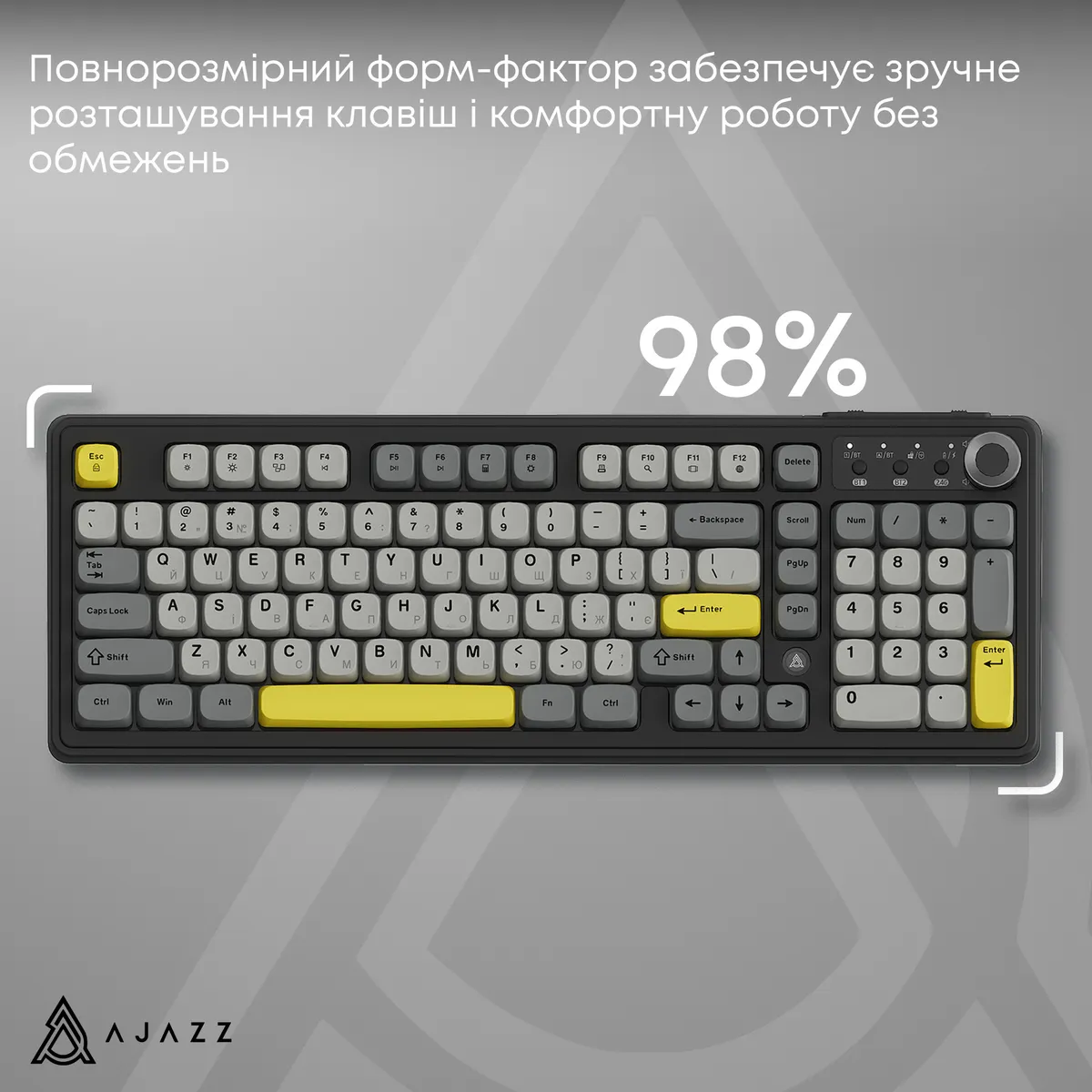 Клавіатура бездротова Ajazz AF98 Plus Black Gray Yellow (AF98-PLUS-BGY) - мініатюра 6