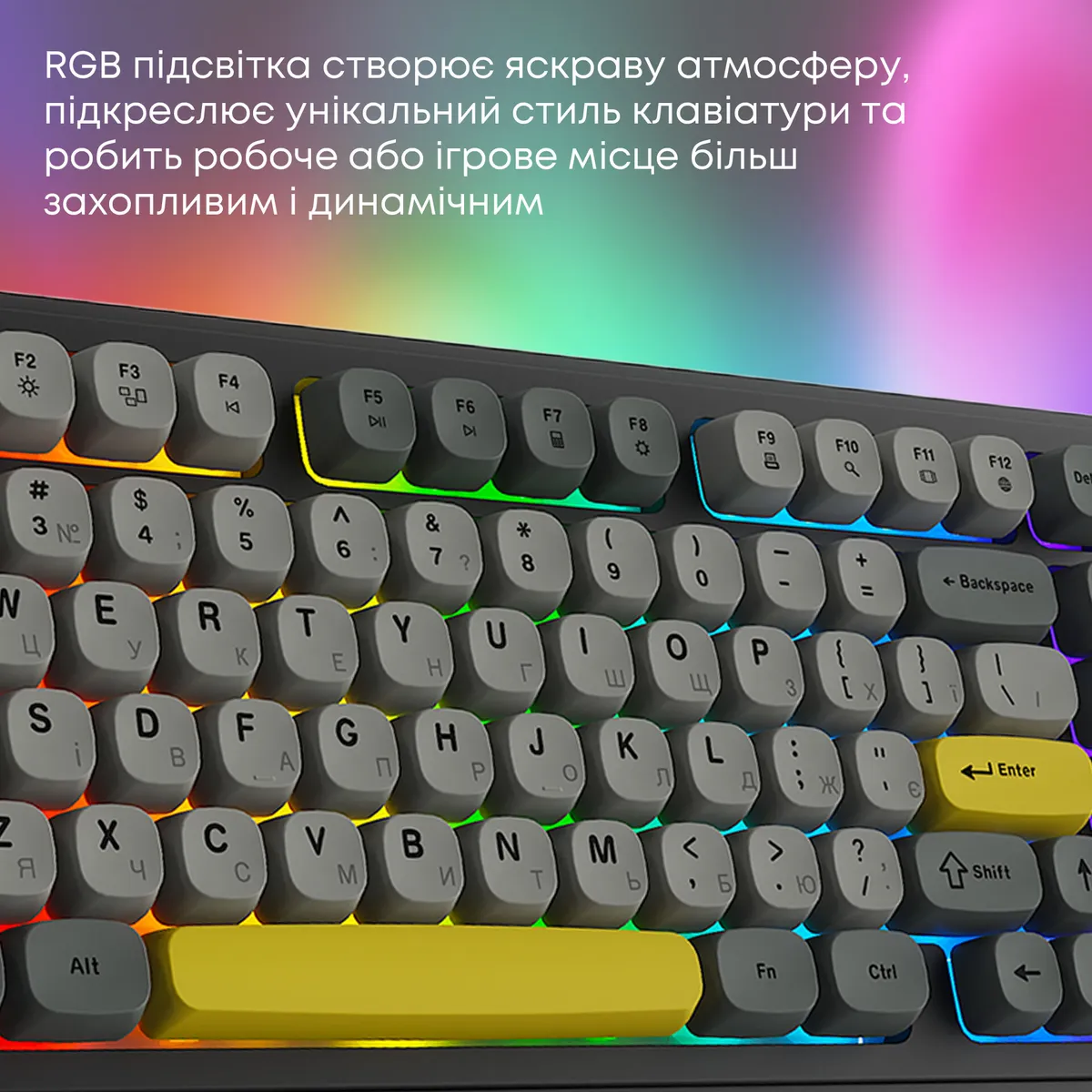 Клавіатура бездротова Ajazz AF98 Plus Black Gray Yellow (AF98-PLUS-BGY) - мініатюра 7