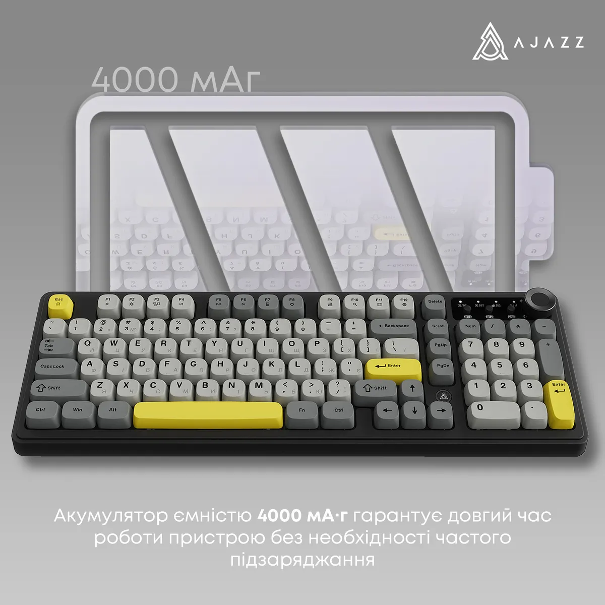 Клавіатура бездротова Ajazz AF98 Plus Black Gray Yellow (AF98-PLUS-BGY) - мініатюра 8