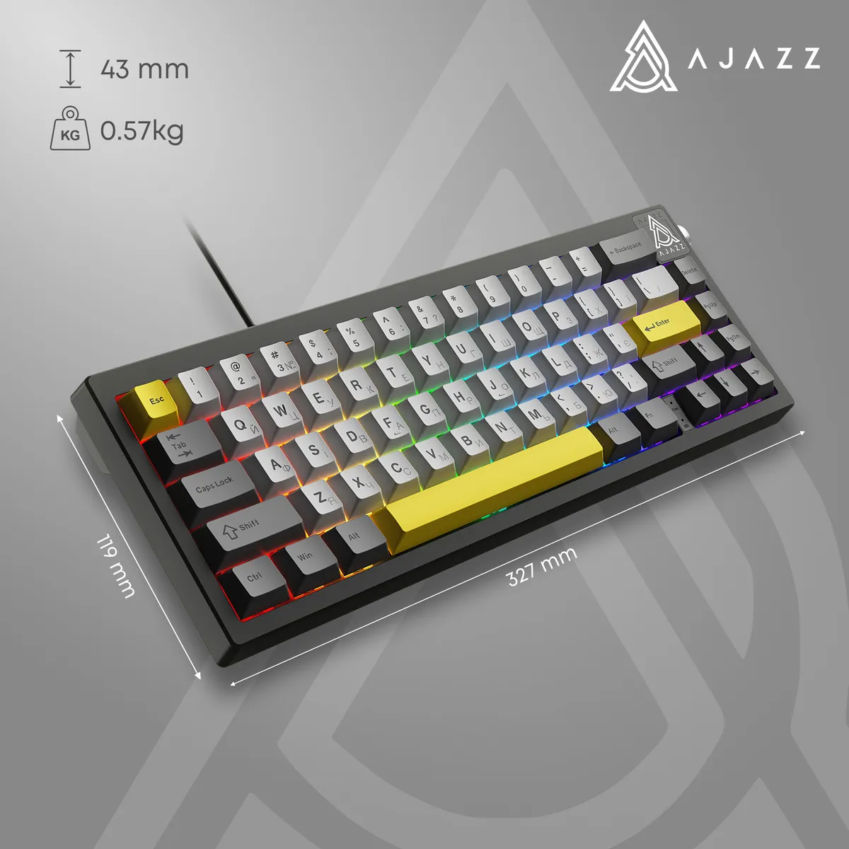 Клавіатура Ajazz AK650 Moon Yellow Switch Black USB-C (AK650-MY-GWY) - мініатюра 4