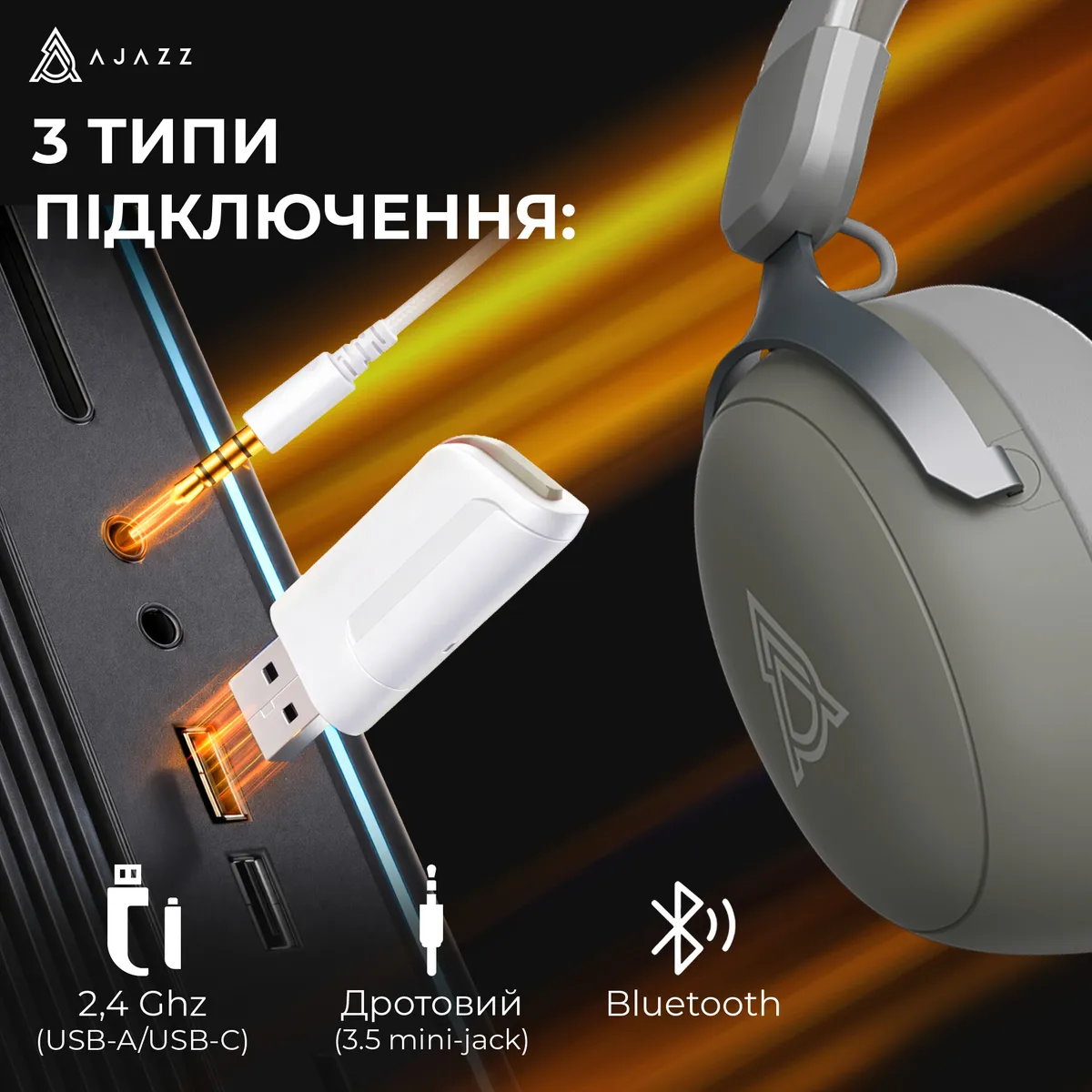 Bluetooth-гарнітура Ajazz AHM08 MAX 3-Mode Grey (AHM08-MAX-GW) - мініатюра 8